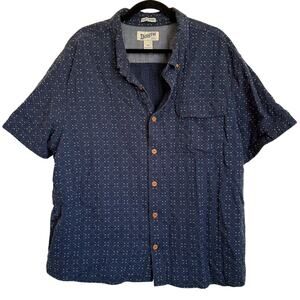Duluth Trading Co. Casual Button-Down Short Sleeve Shirt in Geometric Navy Blue